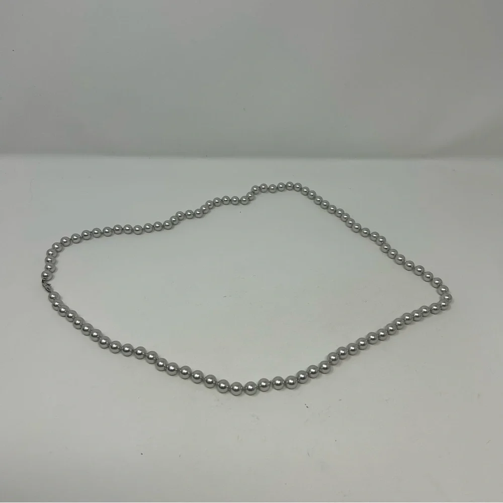 Vintage Monet Silver Tone Glass Faux Pearl Beaded Long Necklace 34